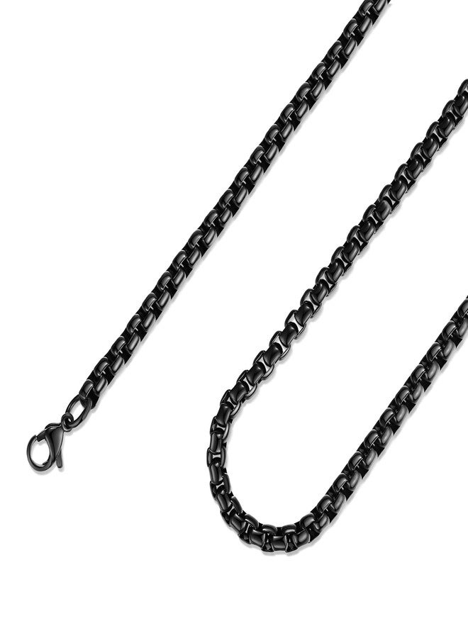 FOSIR Mens Womens 5mm Stainless Steel Black Rolo Chain Necklace, Box Chains for Men (30 Inch) - Image 1